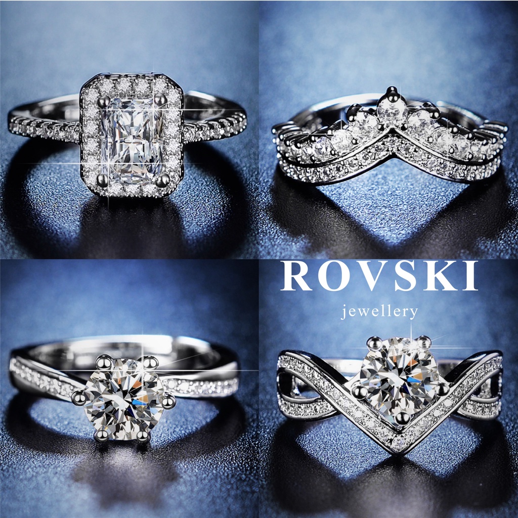 ROVSKI Fashion Korean Jewelry 50 Designs Cincin Silver 925 Original Cincin Perak Perempuan Women Diamond Ring Adjustable Rings Shine Like A Diamond Ready Stock