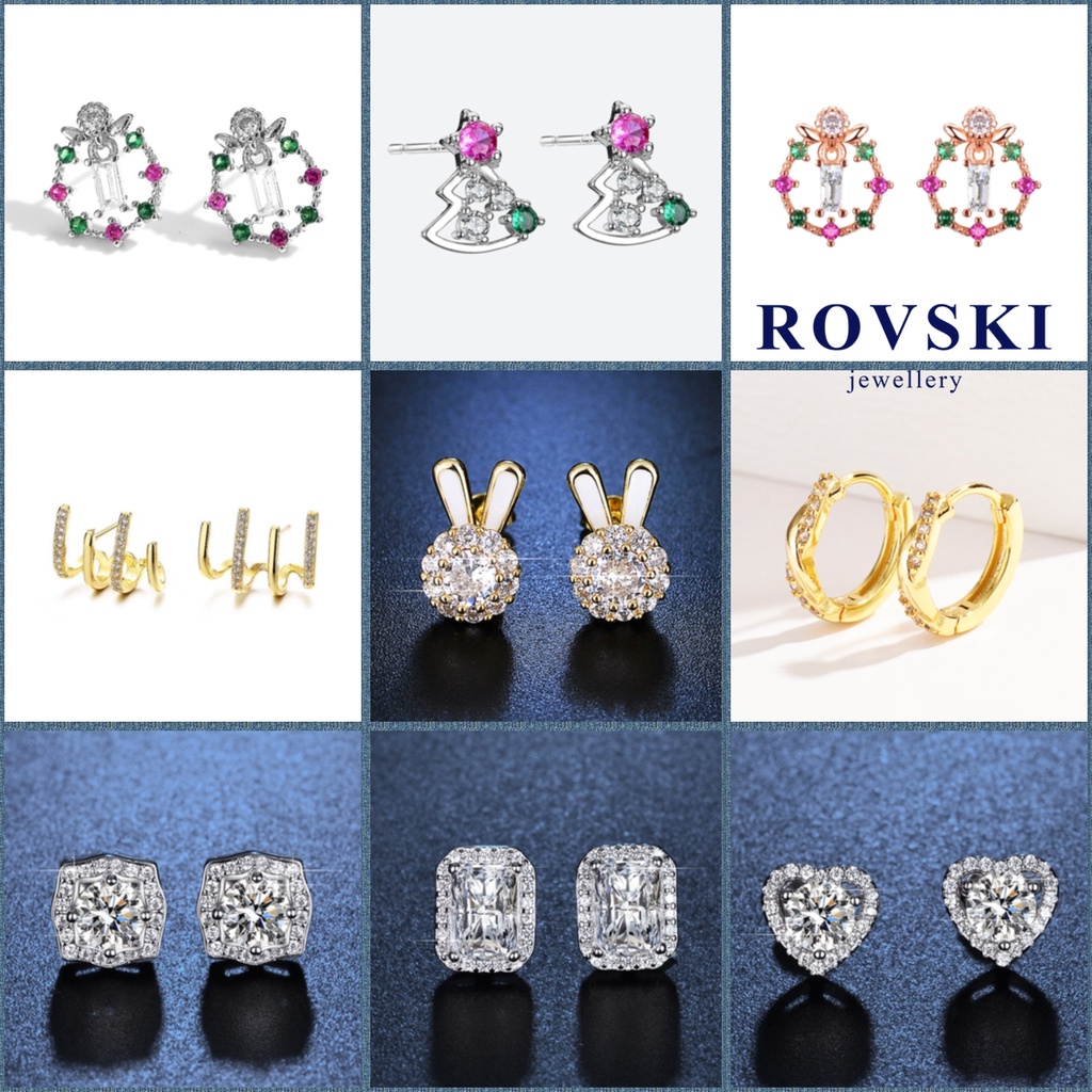 ROVSKI Fashion Korean Ready Stock Jewelry Silver plated design Sparkly studs and drop earrings Star Heart design cute and charming