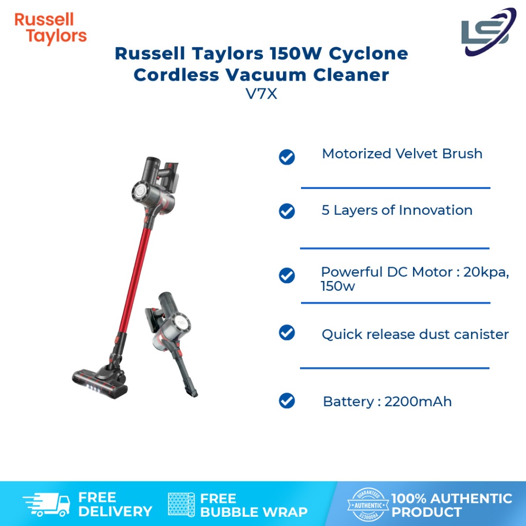 Russell Taylors 150W Cyclone Cordless Vacuum Cleaner V7X | 5 Layers of Innovation | 2200mAh Battery