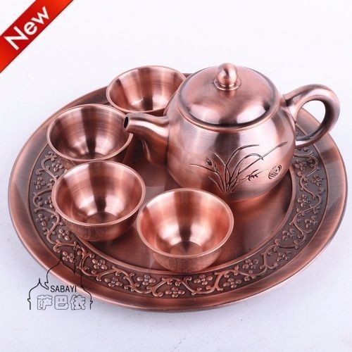 Russian Red Copper Teacup Tea Set Antique Chinese Teapot Wine Glass Wine Set Craft Gift Household Decoration Q6IE