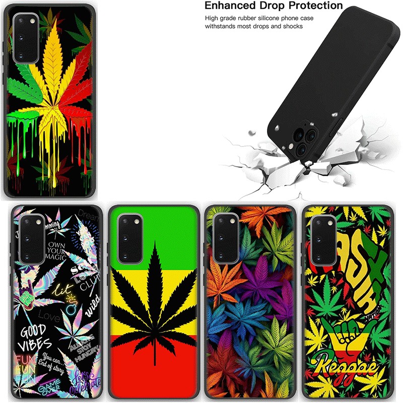 Samsung M51 A52S A03 Core A13 4G A33 5G A53 5G A73 5G A03 164mm A03 166mm A23 5G Cover Black Soft Case TPU u59 Cannabis Leaf Rastafari