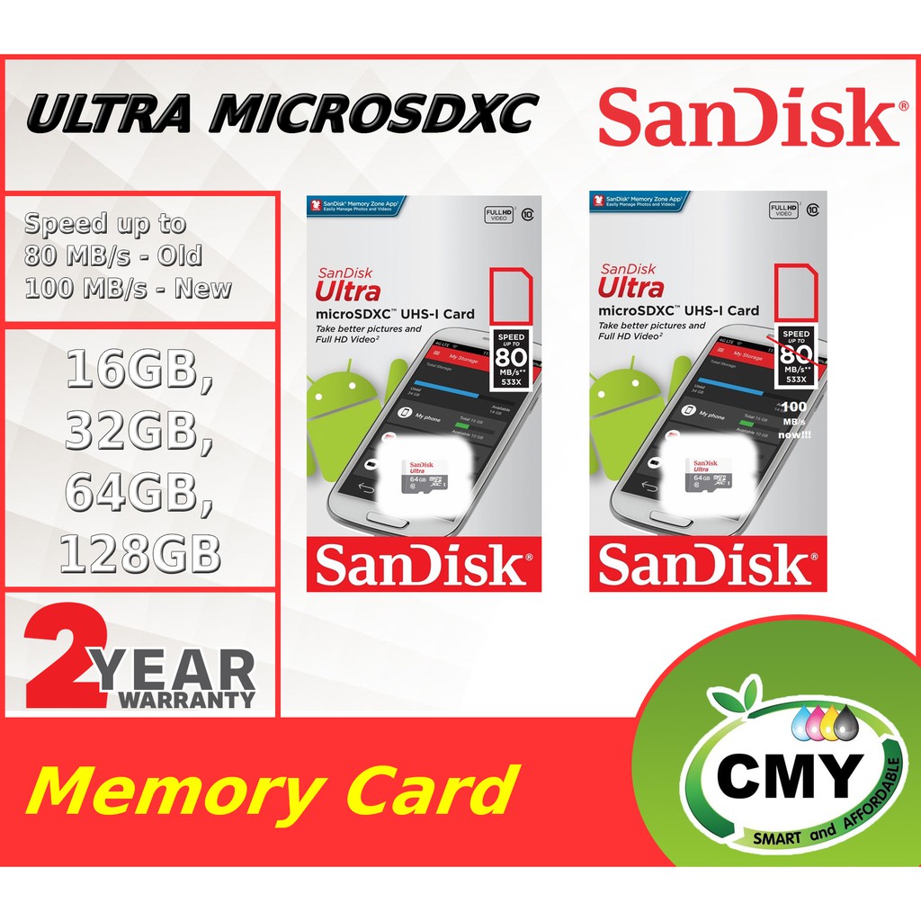 SanDisk Ultra Micro SDHC/SDXC 16GB 32GB 64GB 128GB 100MB/s C10 UHS-I Memory Card . 80MB/s old version