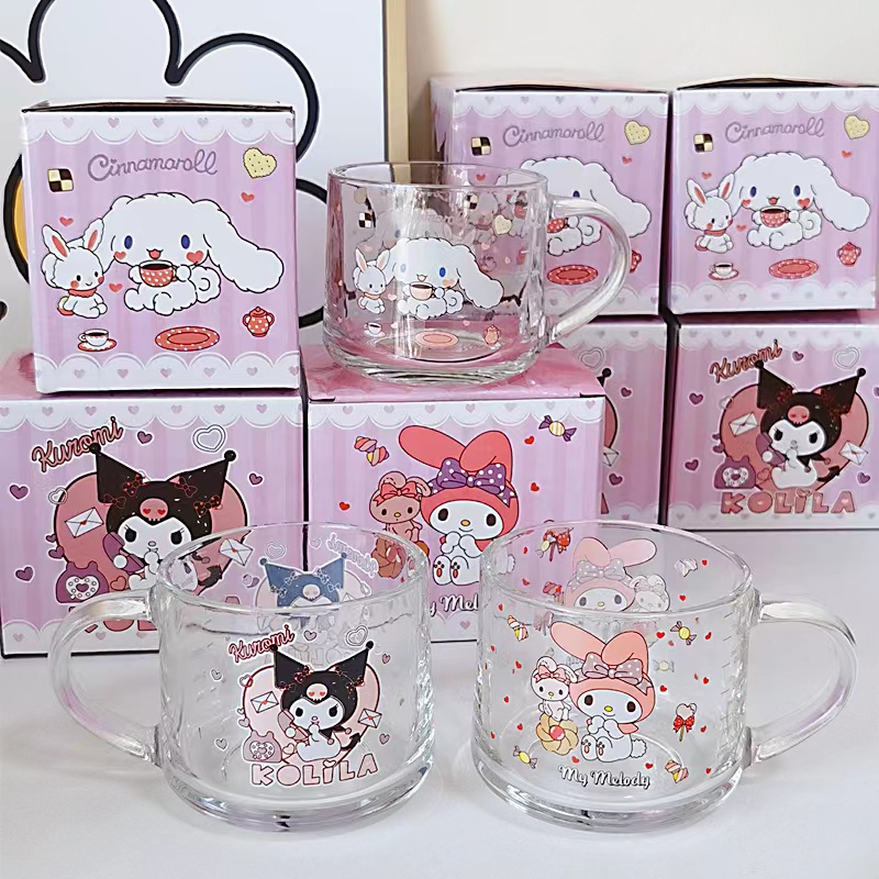 Sanrio Kuromi Birthday Gift Cup Glass Straw Water Cup Milk Cup Kids Souvenirs 生日礼物杯子玻璃吸管水杯牛奶杯送女生朋友闺蜜学生伴手礼玉桂狗 H330