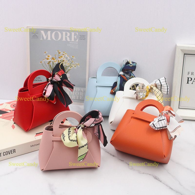 SCPU Leather Bag Gift Bag Candy Bag with Ribbon Creative Doorgift Trend