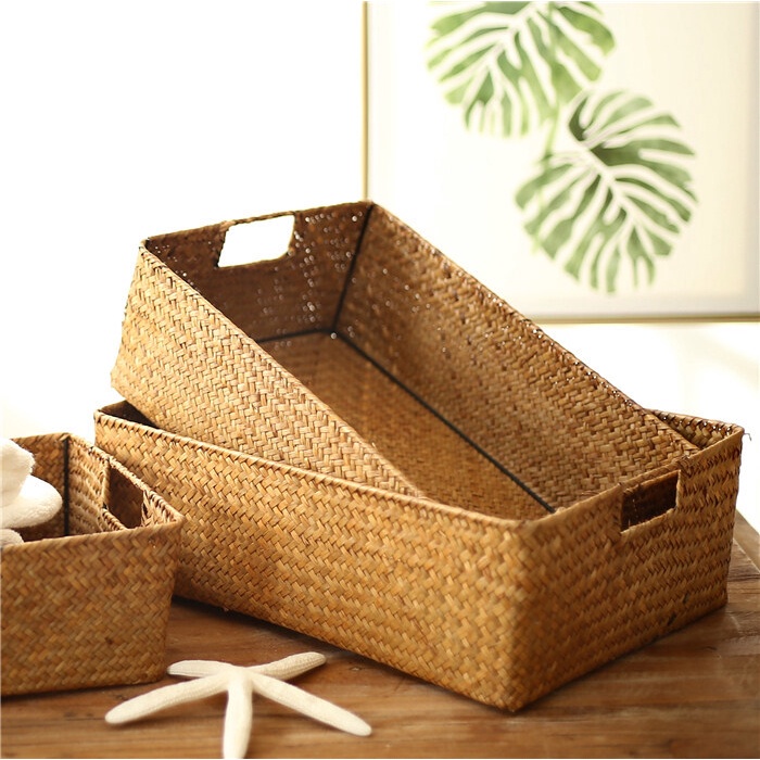 Seagrass Woven Storage Basket Shelf Bathroom Storage Basket Toy Tableware Food Household Wardrobe Storage Basket