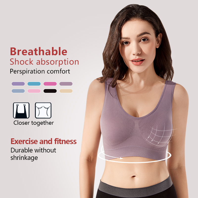 Seamless Sport Bra Double Layer Plus Size Padded Yoga Training Gym S-3XL 811