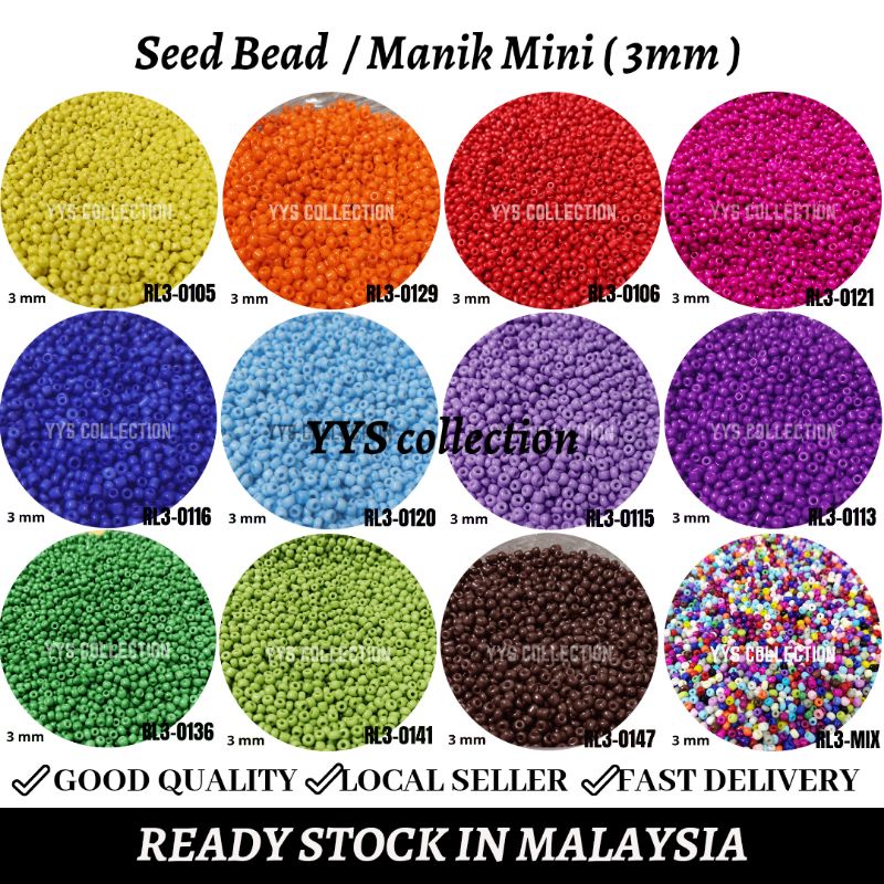 Seed Bead 3mm (50colours) / Rice Bead / Manik Mini / Manik Sulam / Loose Bead (3mm) RL3