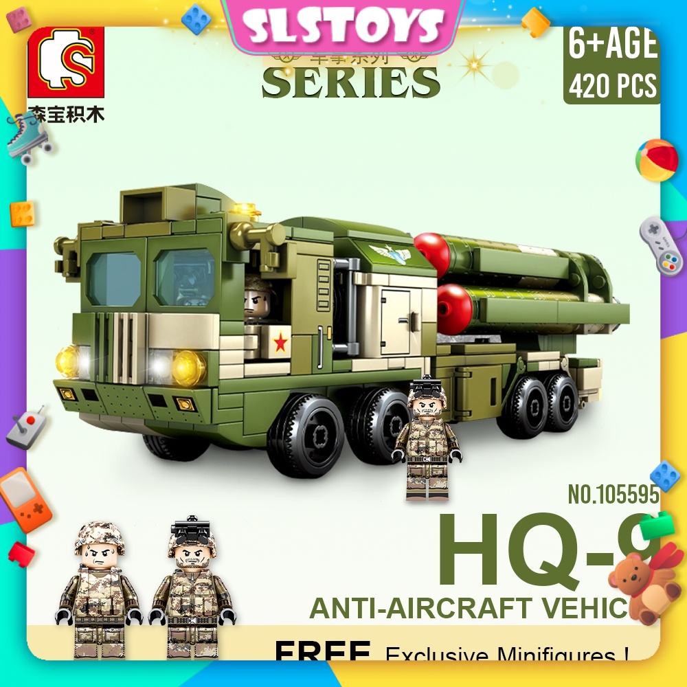 Sembo Block 105595 Military Series HQ-9 Anti Aircraft Missiles System Air Defense Anti-emblem Building Block 420+ pcs