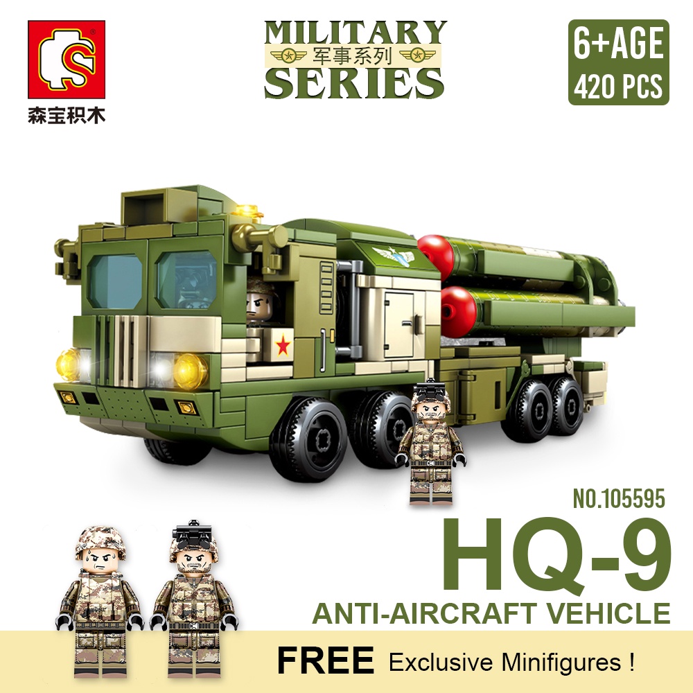 Sembo Block Army Military Series HQ-9 Anti Aircraft Missiles System Air Defense Anti-emblem Building Block 420+ pcs Gift