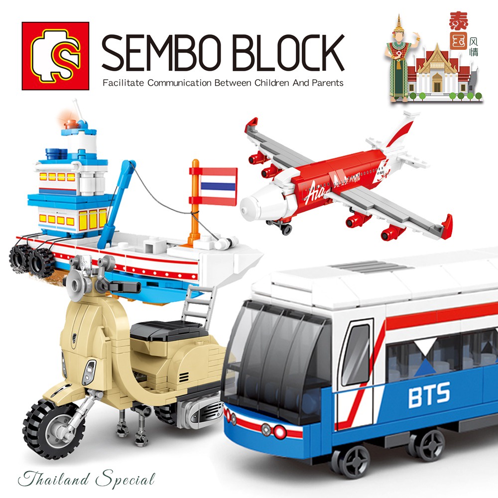 Sembo Block Thailand Street View Thai Special Vehicle Transportation Building Brick Vehicle Transport