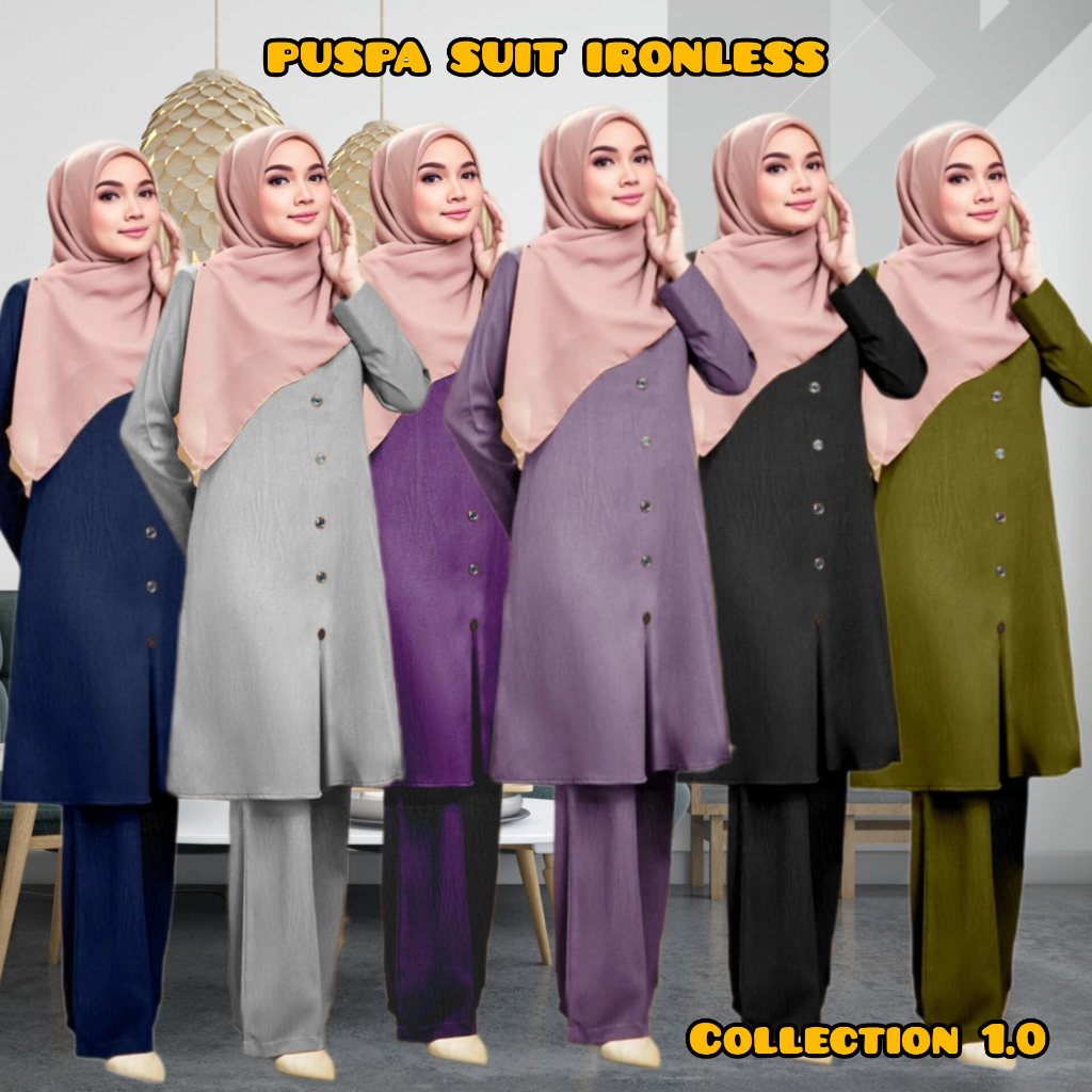 SET A - PUSPA SUIT MUSLIMAH - IRONLESS, BLOUSE BERPOCKET & PALAZZO SET, UMRAH & TRAVEL FRIENDLY, BF & WUDHUK FRIENDLY