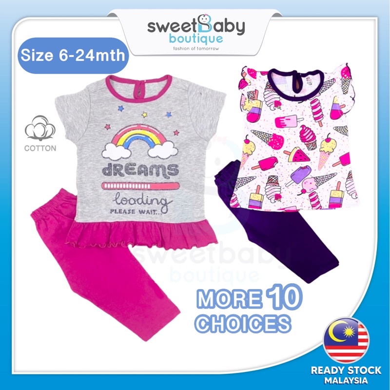 Set Baju Baby Girl Playset T Shirt Clothing Baju Budak Kanak Kanak Bayi Perempuan Kids Dress Kembang Siang Jalan Murah