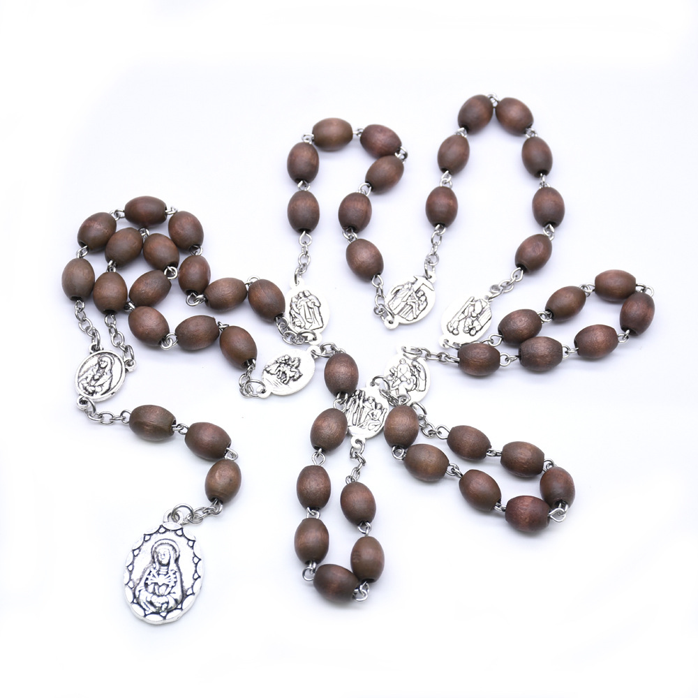 Seven Sorrows Rosary Rosary Necklace Wooden Beads Our Lady Exorcism Long Rosary Catholic Relics Cross Religious Gifts