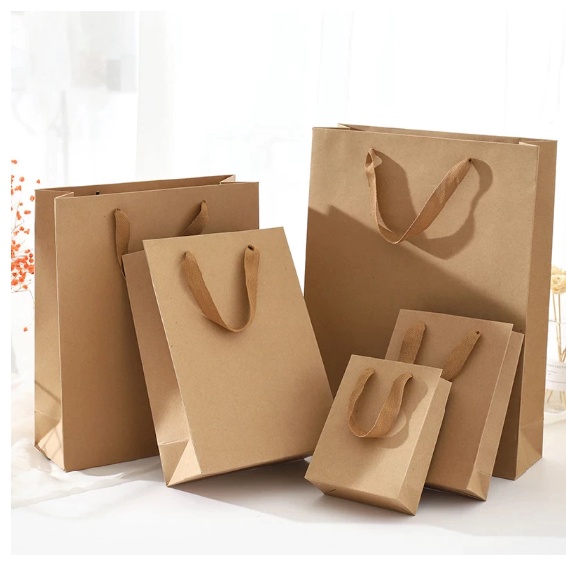 SHIOK Rectangular Shape Brown Kraft Paper Gift Bags with Soft Cloth Handles For Event/Wedding/Party/Merchandise PB0917