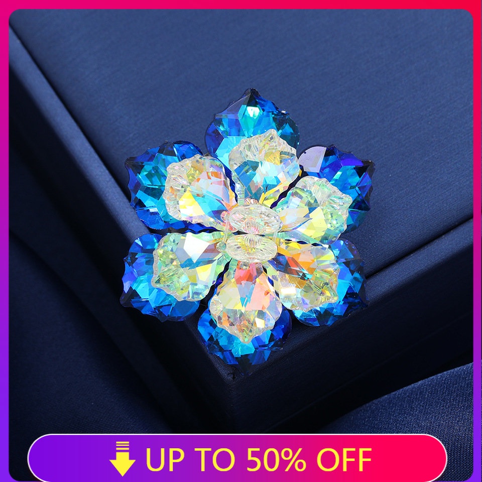 SHMIK Women Luxury Flower Shiny Big Rhinestone Brooches Pins Exquistie Plant Trendy Party Wdding Dress Jewelry Accessories