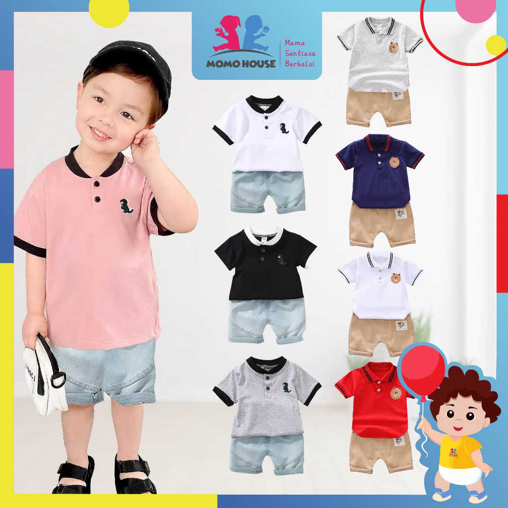 Short Sleeve Baby Boy Kids Polo Shirt Set Dino Design POLO T-shirt + Pant Baju Kanak-Kanak Lengan Pendek T-shirt(MYB039)