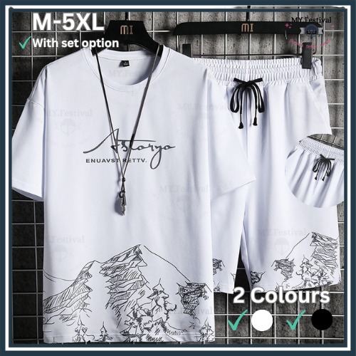 Short Sleeve T-shirt Set Men Tops pants Slim Baju T Shirt Lelaki Korean Kpop style cloth fashion casual fresh 抖音爆款短袖衣男