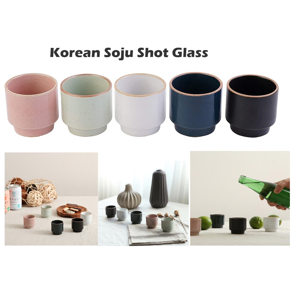 Shot Glass Set for Sake n Soju, 5 Piece Handcrafted Ceramic Pottery Porcelain Sake Cups ,Traditional Korean Hand Painted Cordial Glasses. Ideal for Coffee Espresso, Tea, Parties, Housewarming