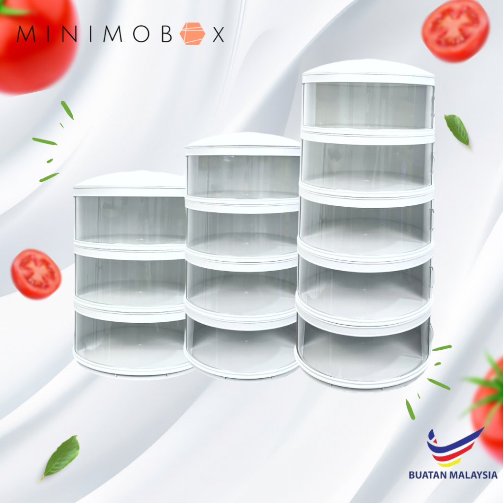 Siap Pasang 5 Tier Insulated Food Storage Slide Cover/ Tudung Saji Viral 4 Tingkat/ Bekas Makanan 3 Tingkat/ Food Cover