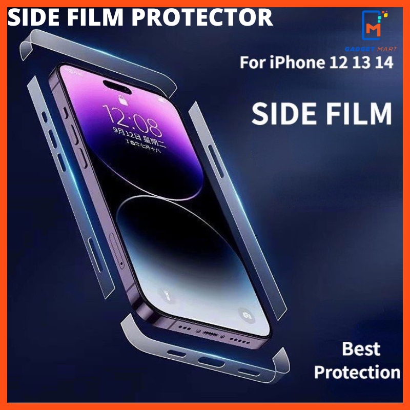 Side Protector For iPhone 15 14 13 12 11 Pro Max Plus Mini Frame Hydrogel BACK Film Clear Matte Carbon Fiber Border