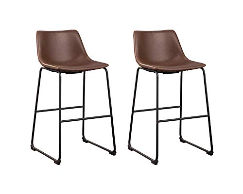 Signature Design by Ashley Centiar Urban Industrial 28.75" Pub Height Bucket Seat Barstool, 2 Count, Brown