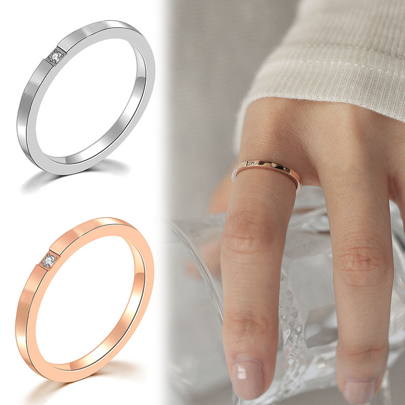 Silver / Rose Gold / Korea Simple Diamond Titanium Steel Fashion Jewellery Accessories Women Tail Rings Wedding Engagement Rings