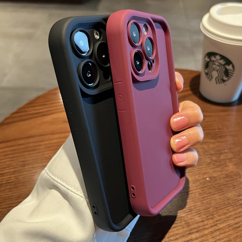 Simple Solid Color Silicone Phone Case For iPhone 15 14 13 12 11 Pro Max X XR XS Max 7 8 Plus Cute Candy Camera Protection Shockproof Back Cover