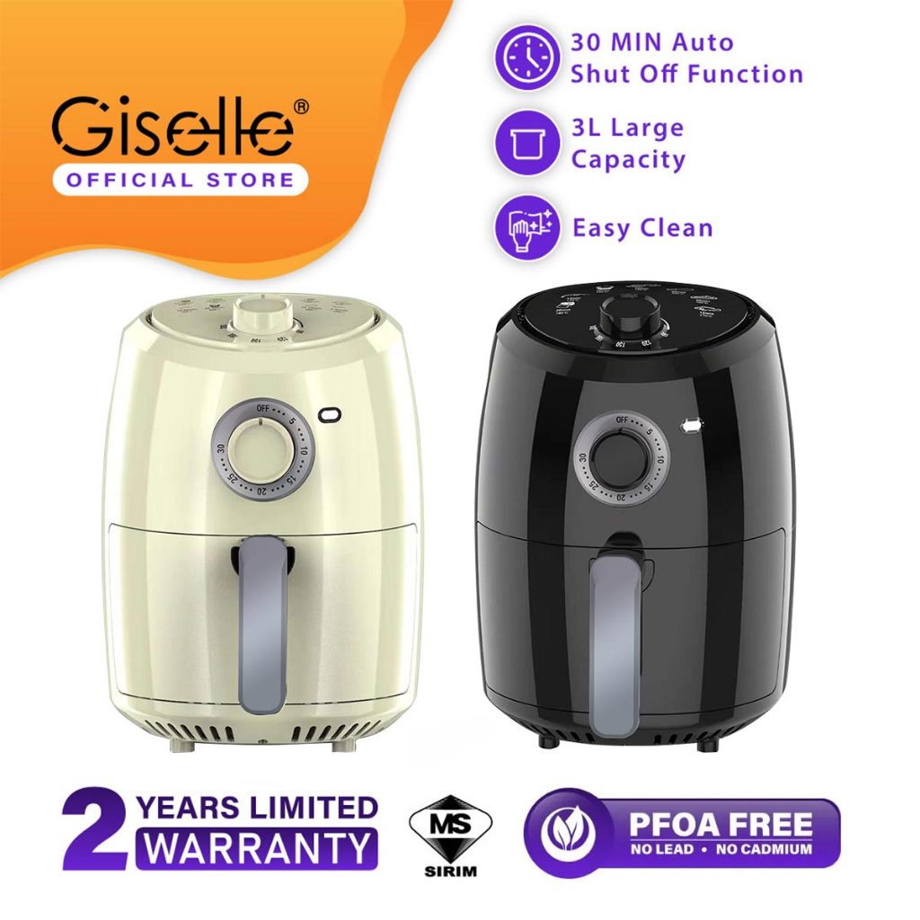 【Sirim Certified】Giselle Air Fryer with Timer & Temperature Control - Black/Cream White (3.0L/1000W) KEA0198