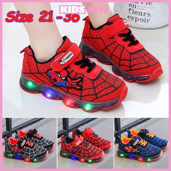 Size 21-36 kids shoes Spiderman led Luminous Boy Shoe Sepatu kasut budak murah children fashion sneaker school shoes gift