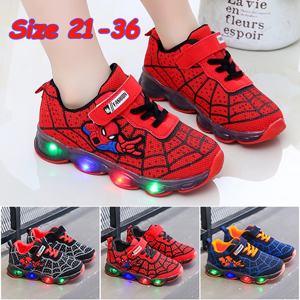 Size 21-36 kids shoes Spiderman led Luminous Boy Shoe Sepatu kasut budak murah children fashion sneaker school shoes