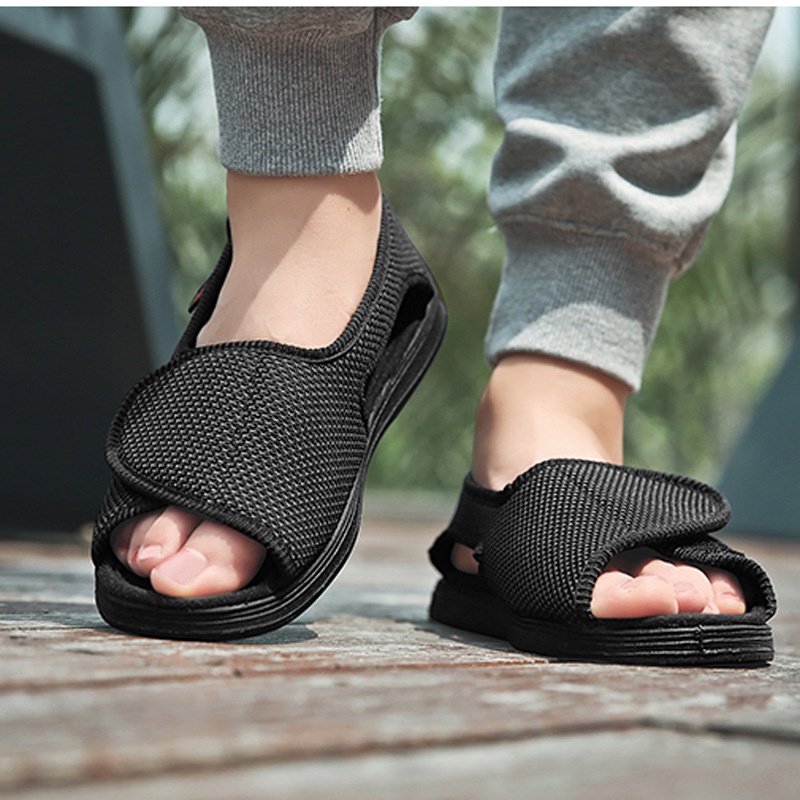 Size 34-48 Women Men Adjustable Velcro Extra Wide Shoes Swollen Feet Diabetic Edema Unisex Indoor Outdoor Large Kasut Lelaki，Diabetes Shoes Diabetes Swollen Foot Slippers Adjustable Orthodox Wide And Edema Elderly Men's Open Toe