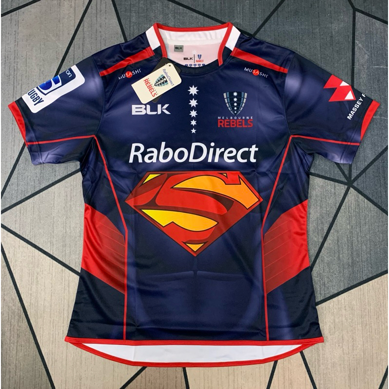 (Size 7XL) % Original BLK Melbourne Rebels “Superman Edition” Rugby Jersey