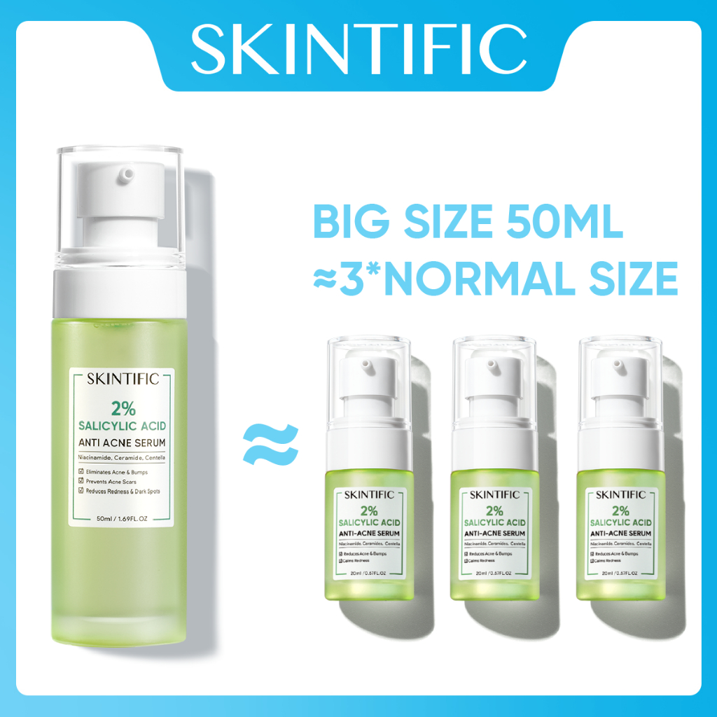 SKINTIFIC 2% Salicylic Acid Anti Acne Serum Spot Scars Treatment Brightening Face Serum (50ml)