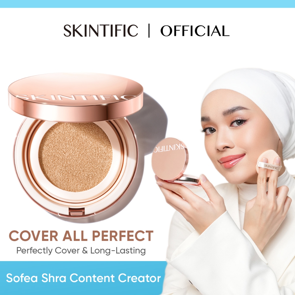 SKINTIFIC Cover All Perfect Cushion High Coverage Poreless Flawless Foundation Makeup 24H Long-lasting SPF35 PA++++