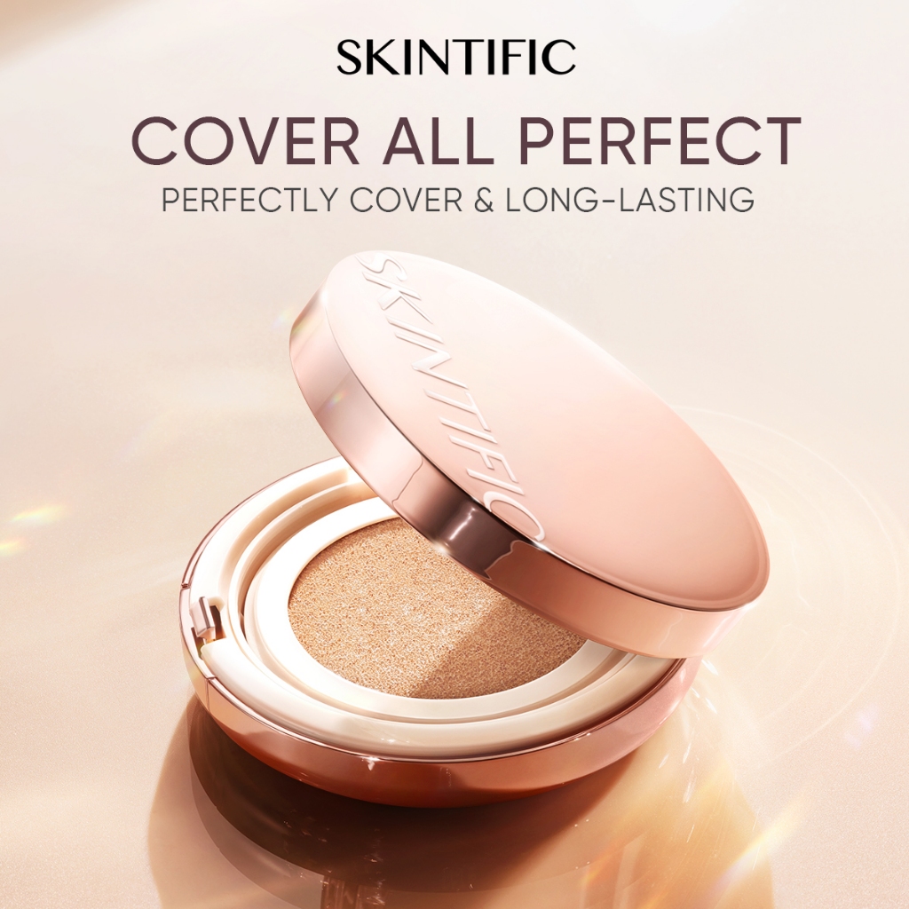 SKINTIFIC Cover All Perfect Cushion High Coverage Poreless Flawless Foundation Makeup 24H Long-lasting SPF35 PA++++ Concealer Compact Powder