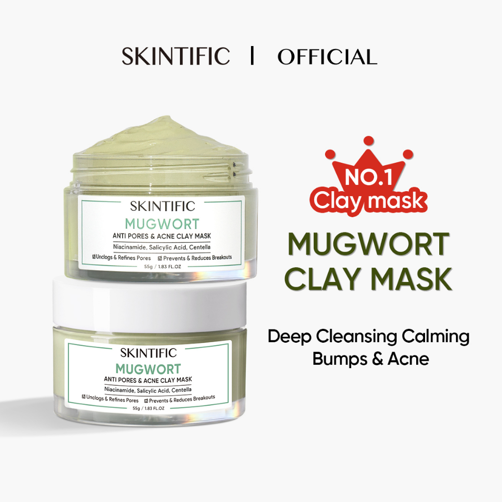 SKINTIFIC Mugwort Mask Anti Pores & Acne Clay Mask 55g Pore Clarifying Mud Mask Wash Off Pack Masker