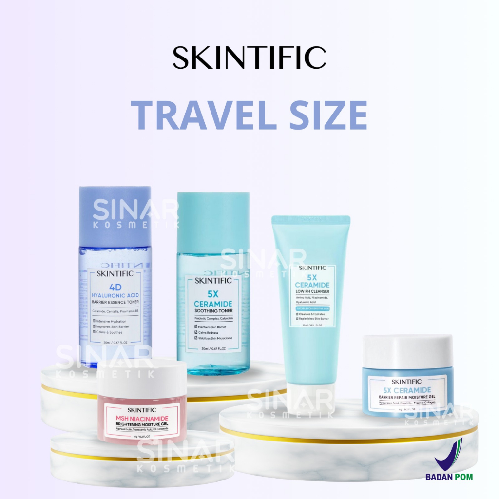 Skintific Travel Size Series | Msh Niacinamide Mini 6gr/5X Ceramide Serum Sunscreen 5ml/5X Ceramide Moisture Gel 6gr/Low PH Cleanser 15ml/4D Hyalu Acid Toner 20ml/Soothing Toner 20ml