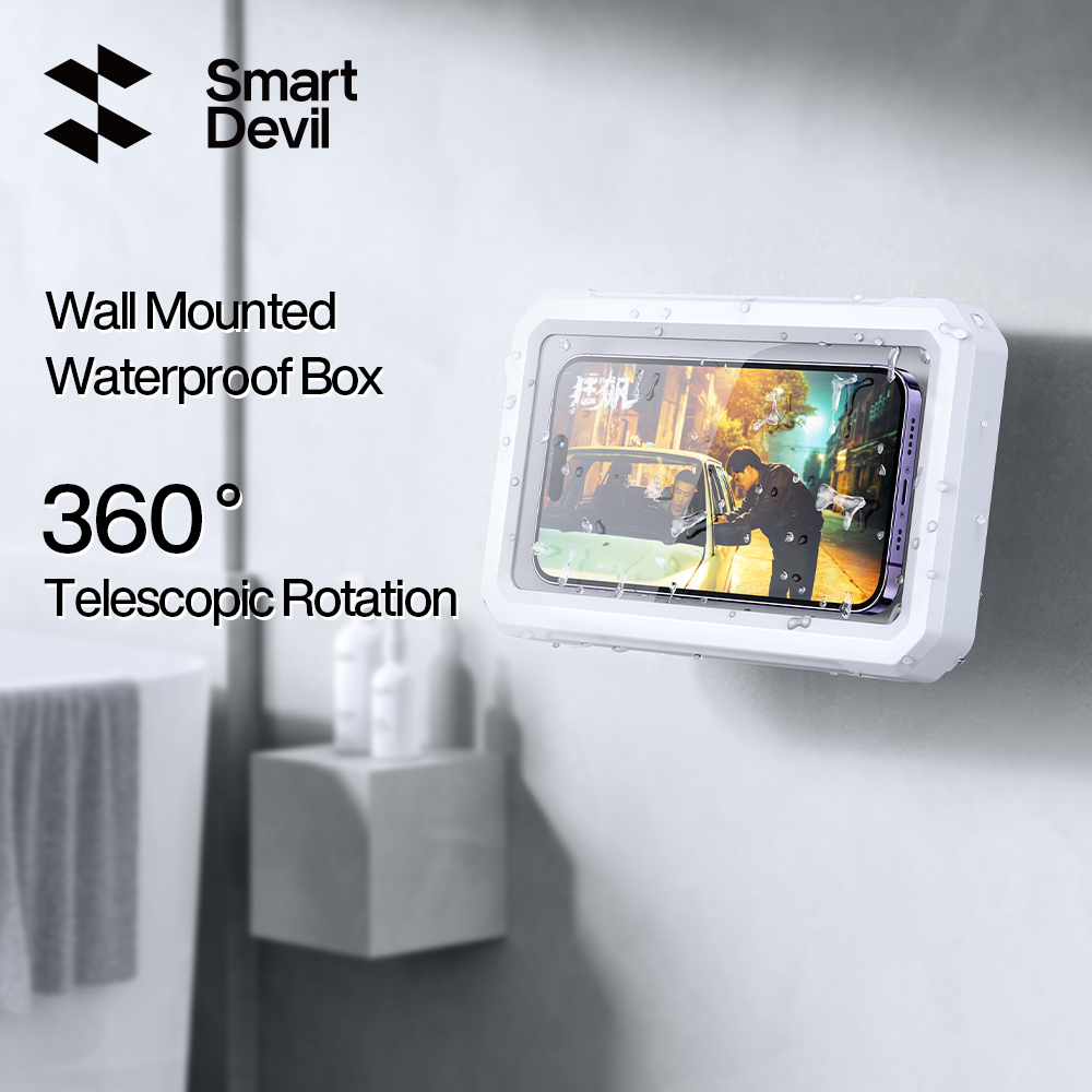 SmartDevil Bathroom Mobile Phone Holder Waterproof Box Shower Watching TV Catching Up On Drama Lazy Holder Removable Rotating Telescopic No-Punch Hanging Wall Bathroom Shelf