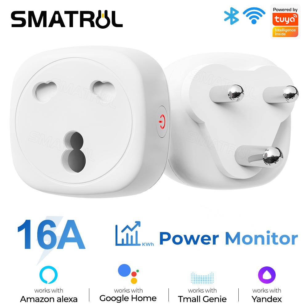 SMATRUL Universal Heavy Duty Tuya Wifi Smart Socket 3 Pin Plug South Africa To Eu Uk Us Outlet Adapter Power Monitor Voice Timing Smart Life Electrical For Google Home Alexa