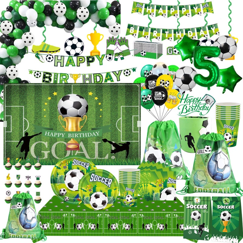 Soccer Football Theme Kids Boy Birthday Party Decoration Cup Plate Napkin Banner Hat Loot bag Tablecloth Party Supplies Set