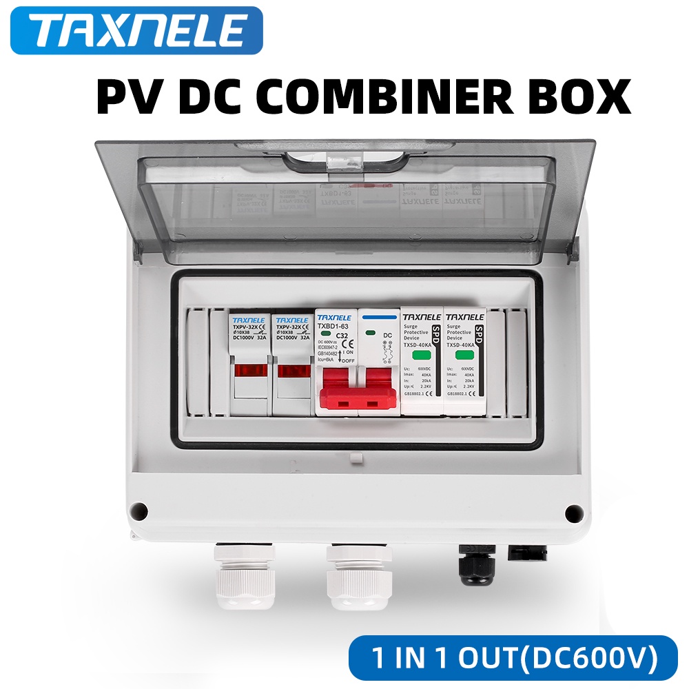 Solar photovoltaic PV DC Combiner Box Surge Lightning Protection 1 input 1 out DC 600V Fuse MCB SPD HT Waterproof Box IP65