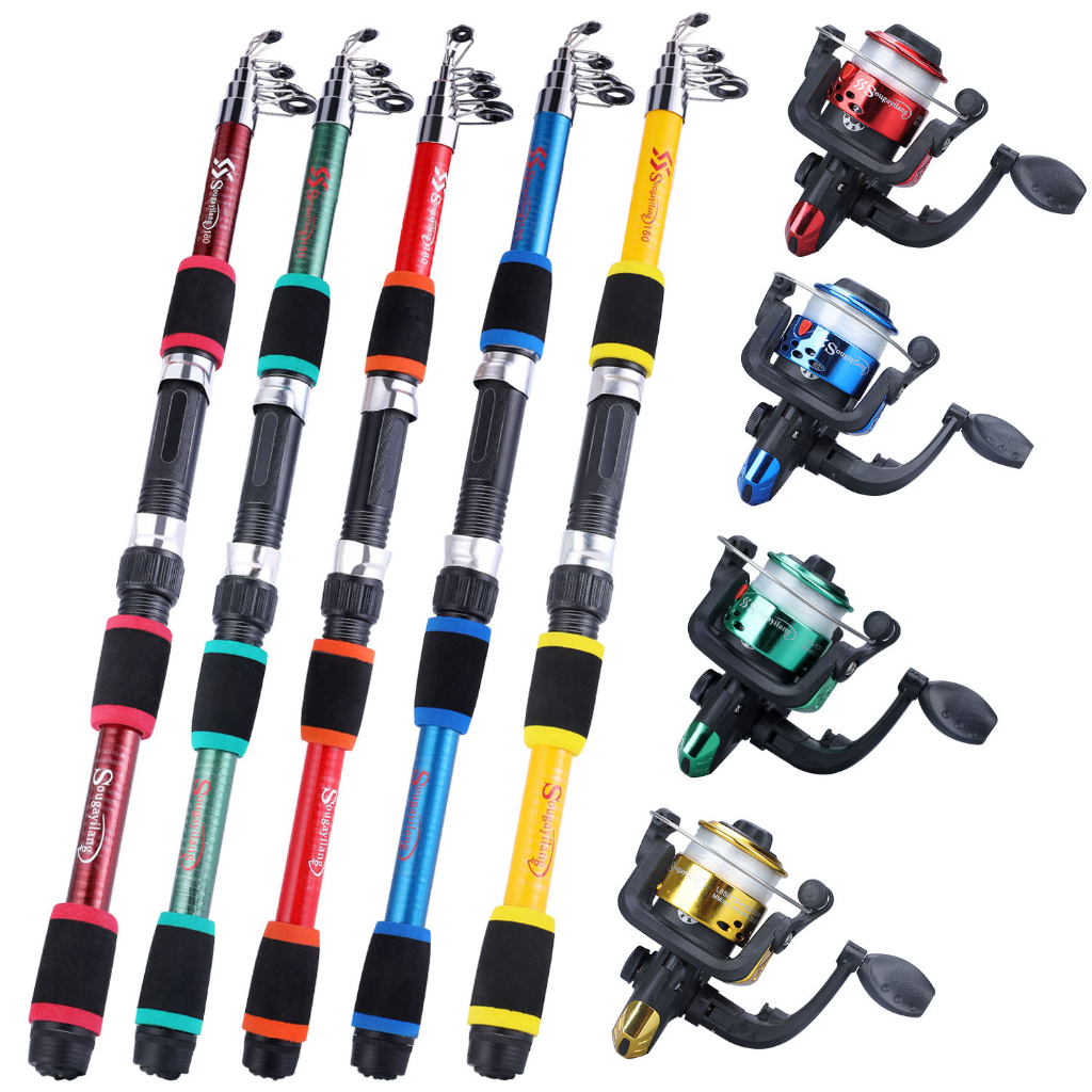 Sougayilang Fishing Rod Reel Set 1.8m Telescopic Portable Fishing Rod 5.2:1 Gear Ratio Fishing Reel with Fishing Line Lure Combo