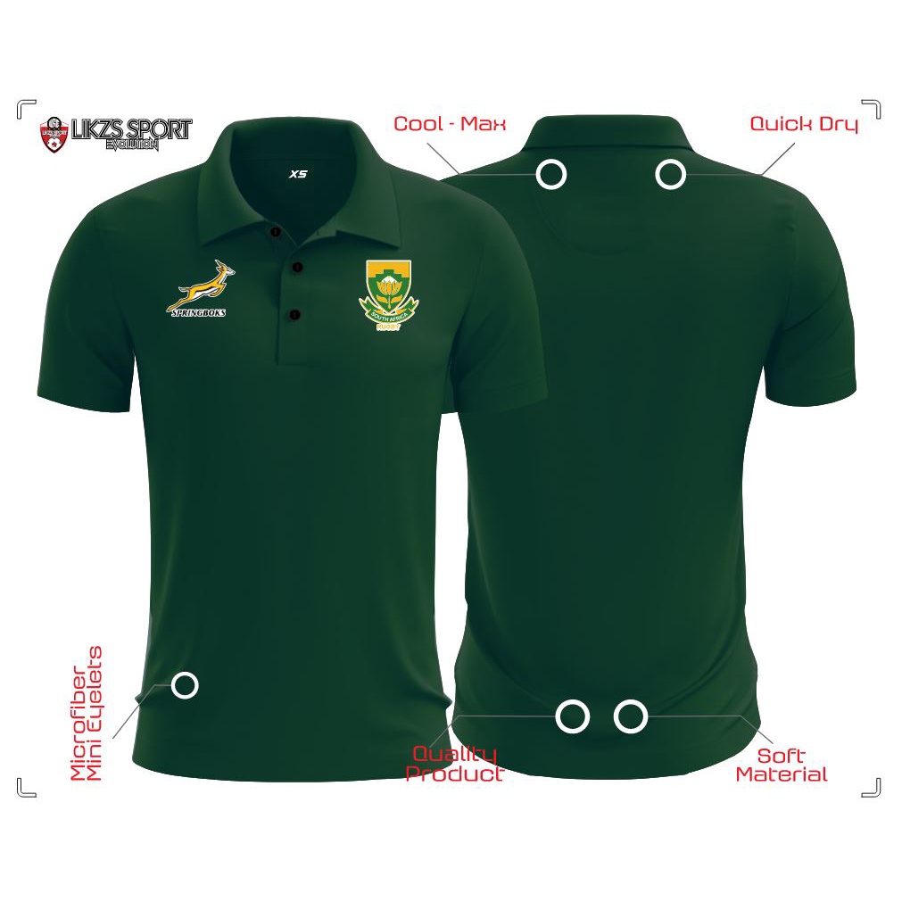 South Africa Springboks Rugby Travel Jersey DX1 | Polo | Baju Berkolar | Rugby | Baju Official | Rugby Jersey