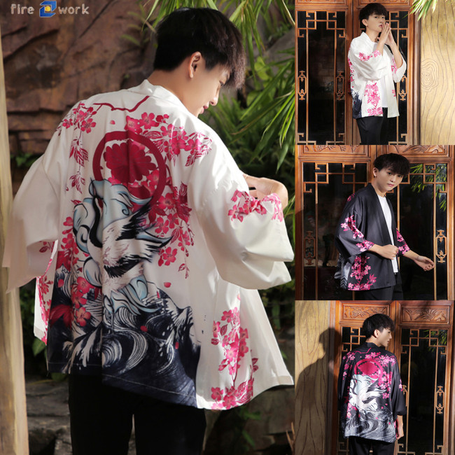 Special Offer!! Men Women Cardigan Janpanes Kimono Style Red-crowned Crane Printing Sunshade Retro Style Robes