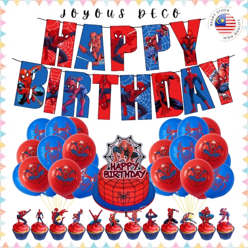 Spiderman birthday set kids balloon banner flag cake topper party decoration special creative celebration