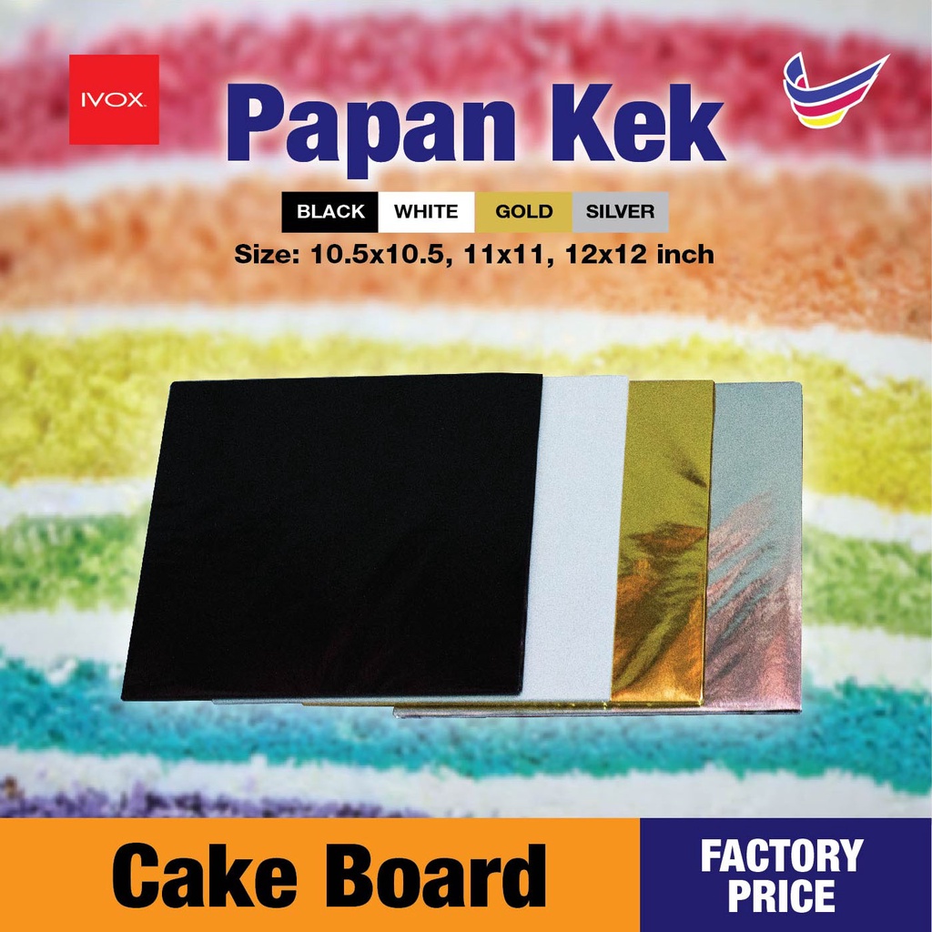 Square Cake Board - Empat Segi Papan Kek - Red,Gold,Pink,Silver,Black,White1pcs (Size 6,7,8,9,10,10.5, 11, 12“ Inch)