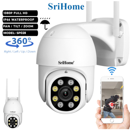 Sricam SriHome 360 Degree 1080P FHD WiFi Camera CCTV IP Security Cam - IP66 Waterproof IR Night Vision Flash Light SP028