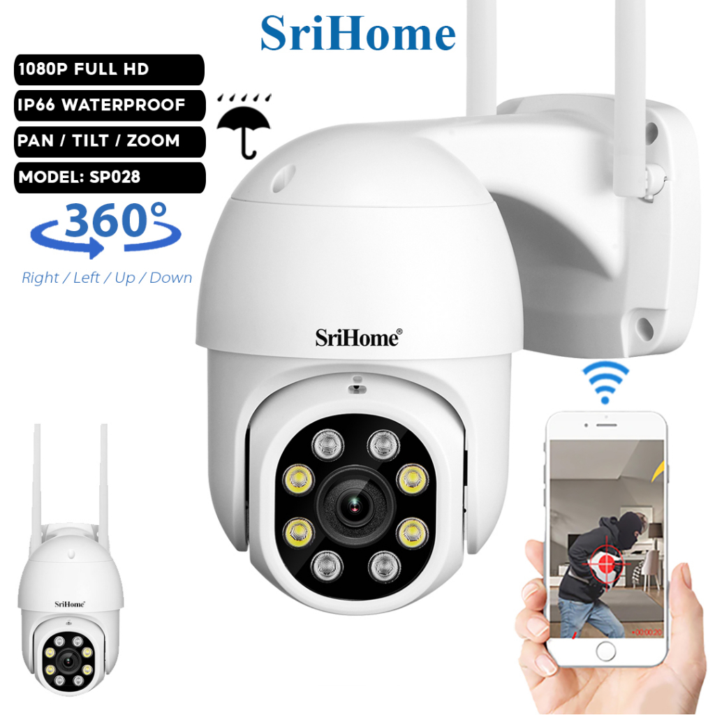 Sricam SriHome 360 Degree 1080P FHD WiFi Camera CCTV IP Security Cam - IP66 Waterproof IR Night Vision Flash Light SP028