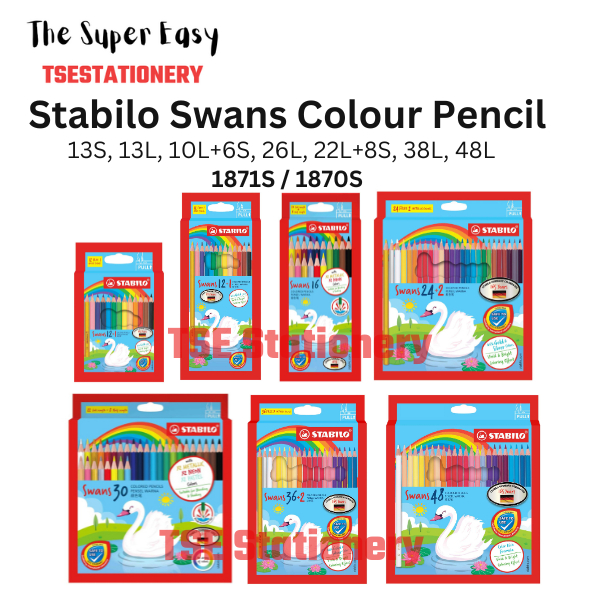 Stabilo Swans 12 Short 12 Long 16 Long 24 Long 30 Long 36 Long 48 Long Colour / Color Pencil Pensel Warna 1871S 1870S