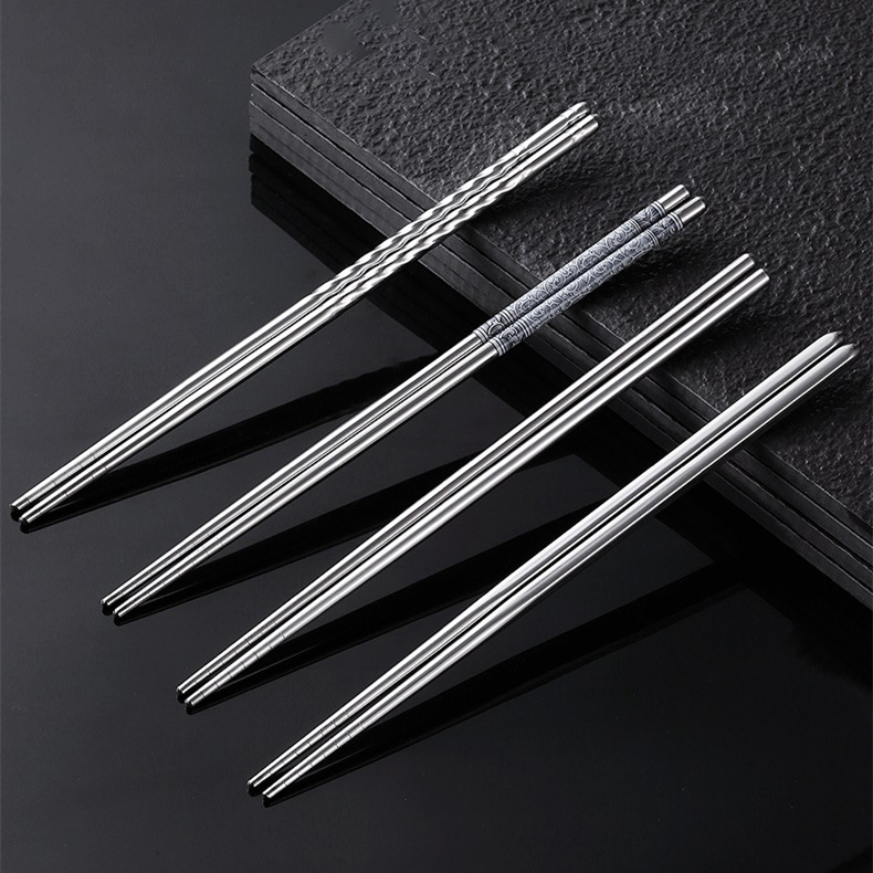 Stainless Steel Chopsticks Set Chinese Metal Non-slip Steel Chopstick Kit Portable Reusable Food Sushi Sticks Home Kitchen Tools